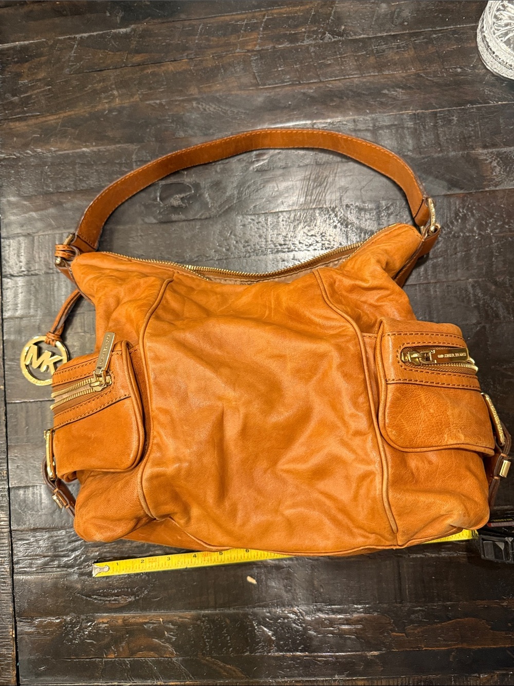 Michael Kors Cognac Leather Hobo Bag with MK Charm